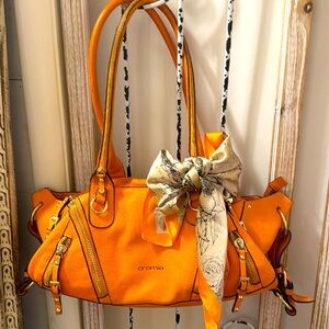 Chic Orange Leather Shoulder Bag